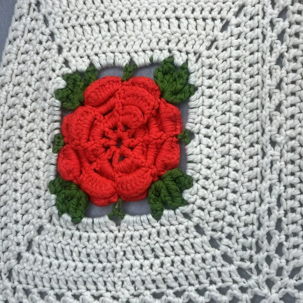 Afghan Handmade Vintage 3D Flower Granny Square Crochet Grandma Core 70